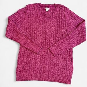 Croft & Barrow Bright Pink Sweater Size XL 100% Cotton V-Neck Long Sleeves Cozy